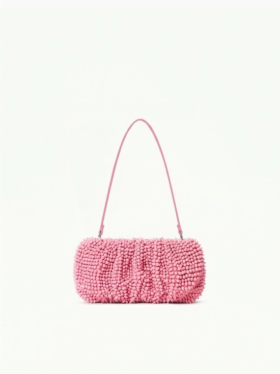 STAUD Handbags - Staud Beaded Bean Bag In Geranium Pink Small Shoulder Bag Clutch Bead Purse